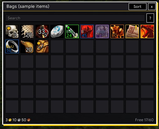 Bags with sample items in the category view